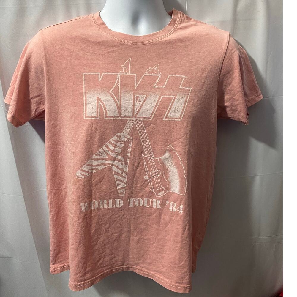 KISS WORLD TOUR 1984 SHIRT — Pink Cotton Women's Size Small